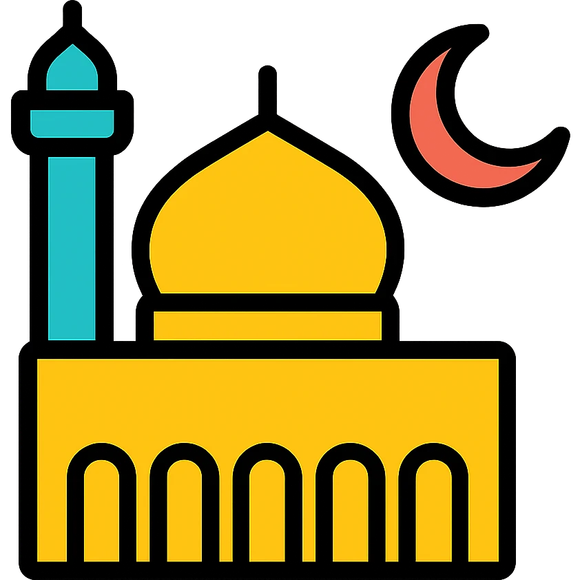 Mecca mosque silhouette with crescent moon emoji