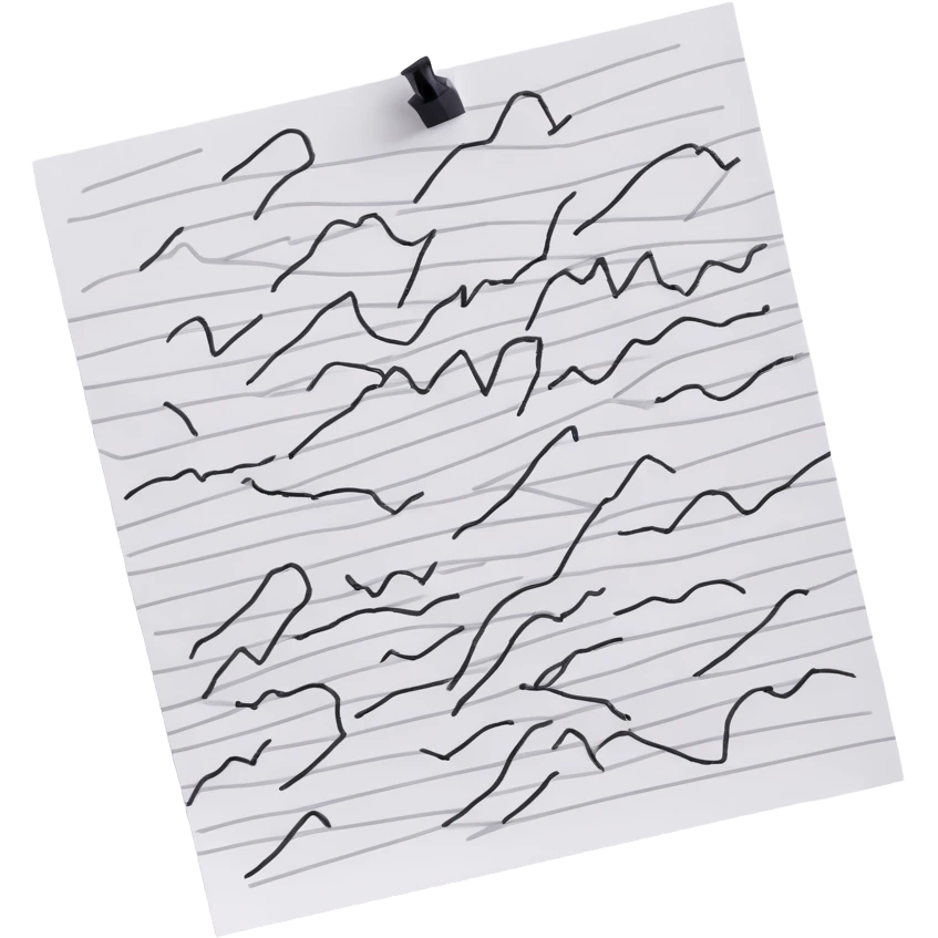 A piece of paper covered in chaotic, random black scribbles. The lines are so dense that most of the paper looks almost black from over-scribbling. Drawn with a pen or pencil emoji