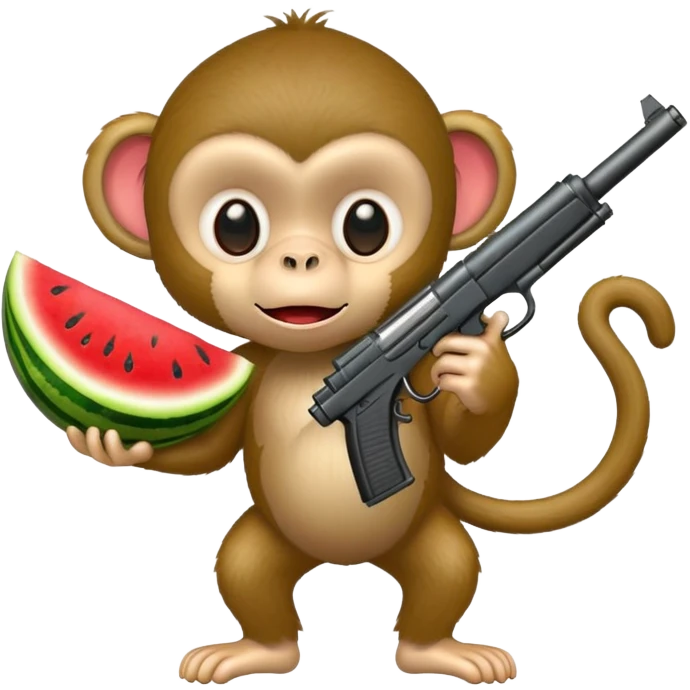 Monkey eating a watermelon and holding a gun emoji