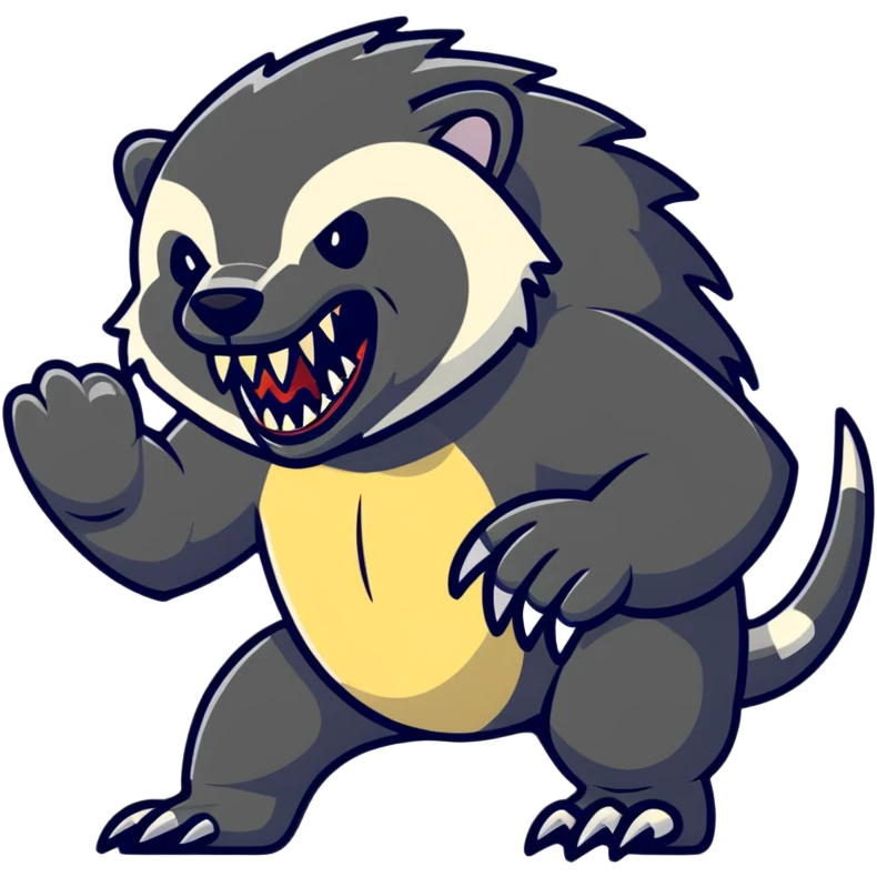 angry honey badger, furious, showing teeth, aggressive pose emoji