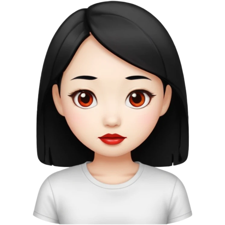 cute young Chinese woman, black hair, white skin, oval face, big eyes, red lips, emoji style emoji