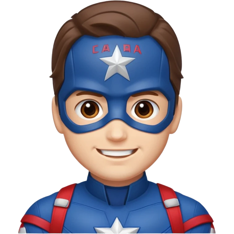 Make a man with brown eyes wearing a Captain America costume who is laughing emoji