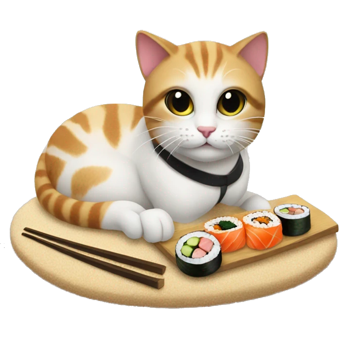 cat eating sushi on the beach emoji