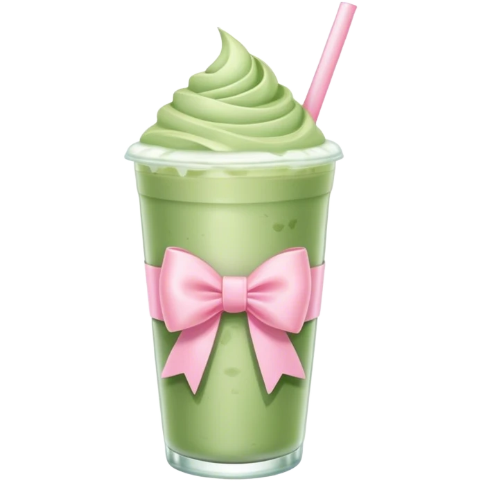 iced matcha latte with pink bow minimal emoji
