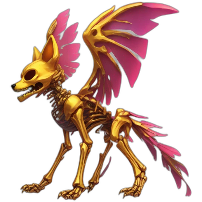 Melting Neon and gold Zombie skeleton fox with wings and prosthetic leg  emoji