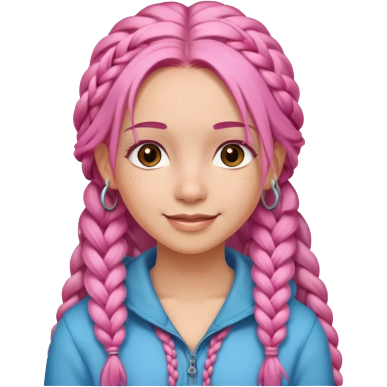 A light-skinned woman with long pink hair styled in braids, brown eyes, and a gentle smile. emoji