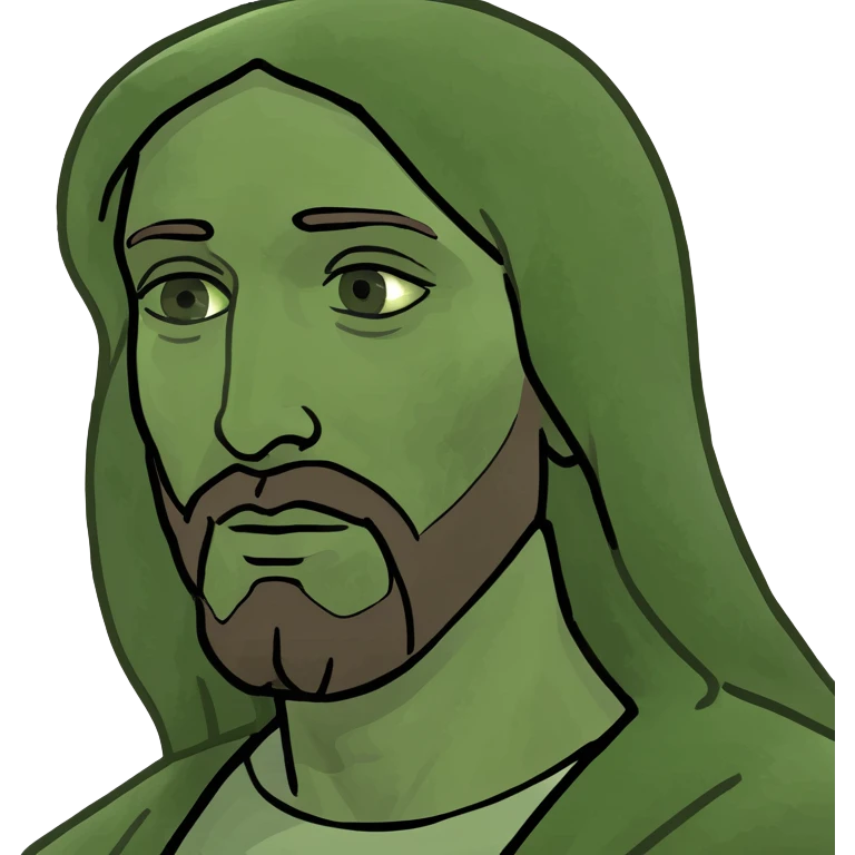 Jesus holding a knife with a red base and a black blade ￼ emoji