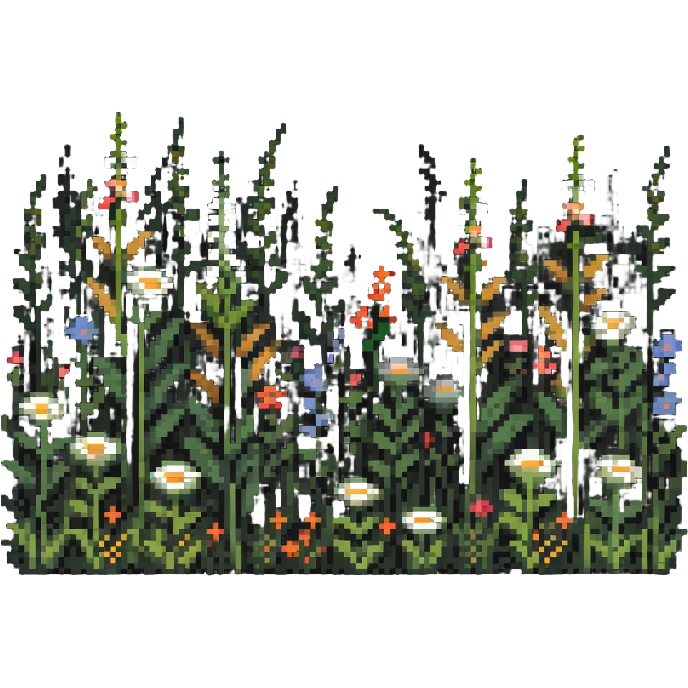 summer meadow with tall grass and flowers swaying in a gentle breeze emoji
