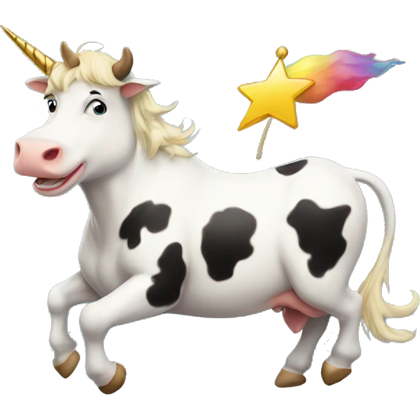 A cow riding a unicorn emoji
