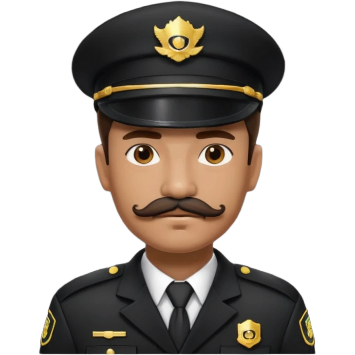 Cyberpunk security guard, uniform hat, with stashe, black emoji