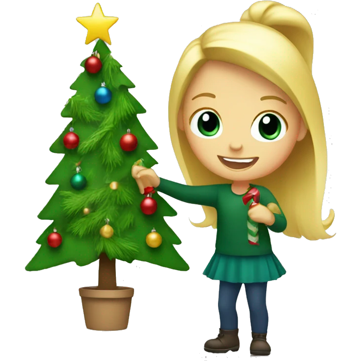 Blond Girl decorating a Christmas tree emoji