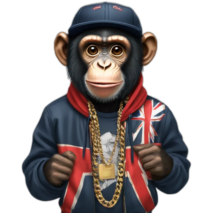 Chimpanzee with a London rappers outfit emoji
