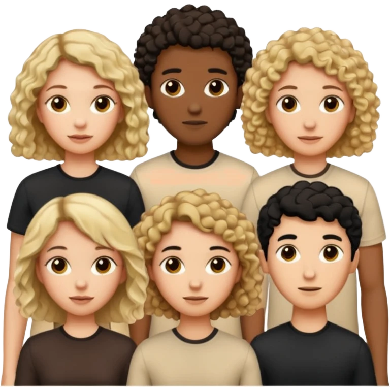 group of people  together ; men and women with brown, blonde, black hair- short hair, long hair and curly hairr wearing beige shirts aesthetic no collar, brown people, white people, black people emoji