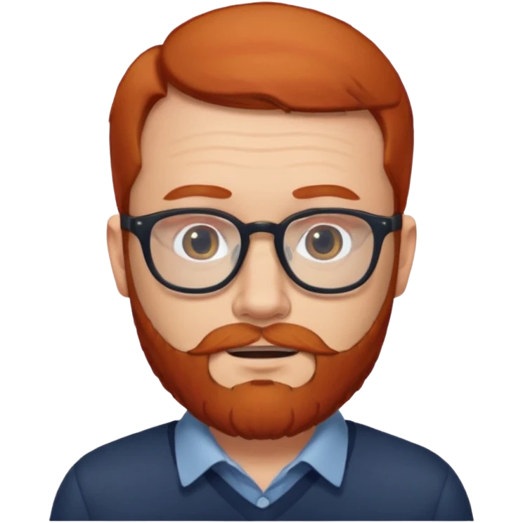 Un homme roux avec une calvitie et une barbe portant des lunettes emoji
