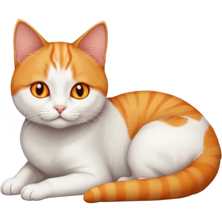 full body tiny short hair ginger and white cat with orange eyes lying down emoji