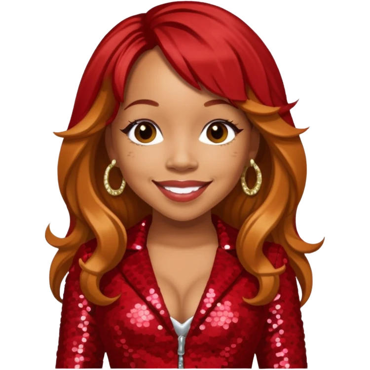 Tameka Tiny Harris from Xscape with long reddish blonde hair, red sequin outfit emoji