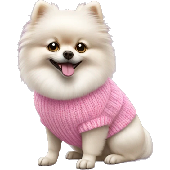 a white Pomeranian dog in a pink knitted sweater emoji