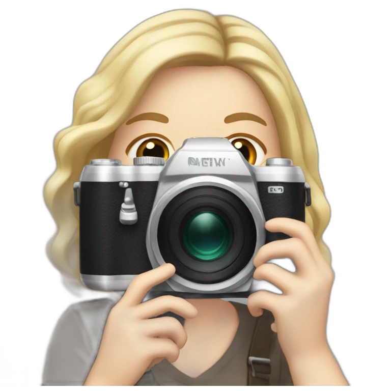 A white girl taking photo with a camera emoji
