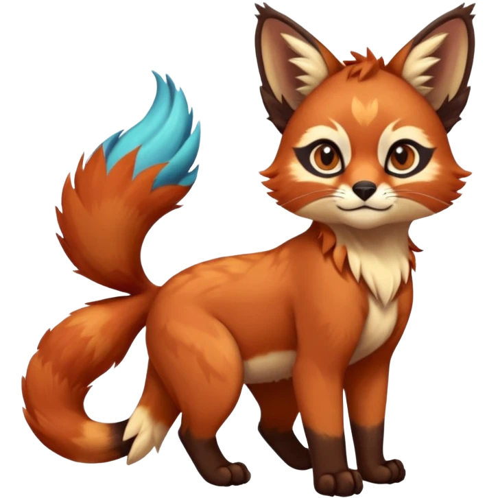 Colorful tropical blue exotic cute cool beautiful shiny beautiful fantasy-caracal-Gryphon-Cacomistle-Trico-Red-Panda-oncilla-animal-Fakémon-hybrid-fursona (full body) emoji