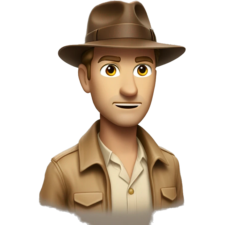 White Indiana Jones with a brown jacket and a brown hat, beige shirt emoji