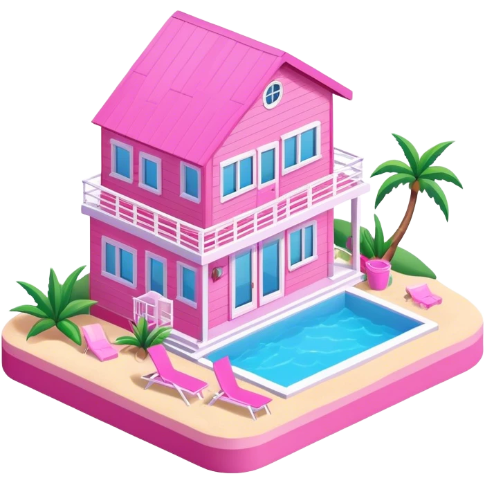 Pink Barbie beach house, isometric exterior view emoji