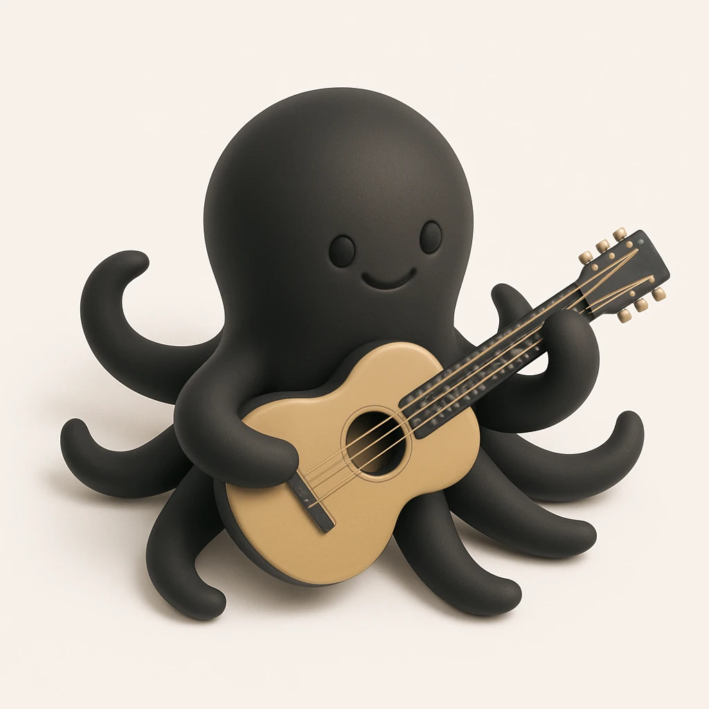 happy octopus with multiple arms playing guitar emoji