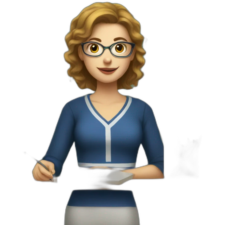 White woman wearing a Greek shirt and writing equations on a chalk board emoji