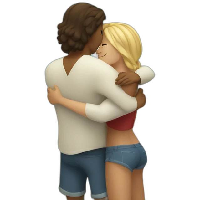 young metis Man and white woman hug love at the beach emoji