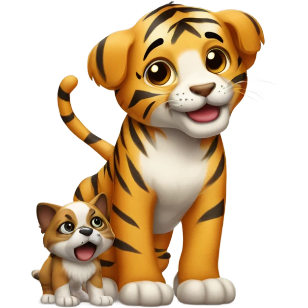 A Tiger surrenders to a puppy. emoji