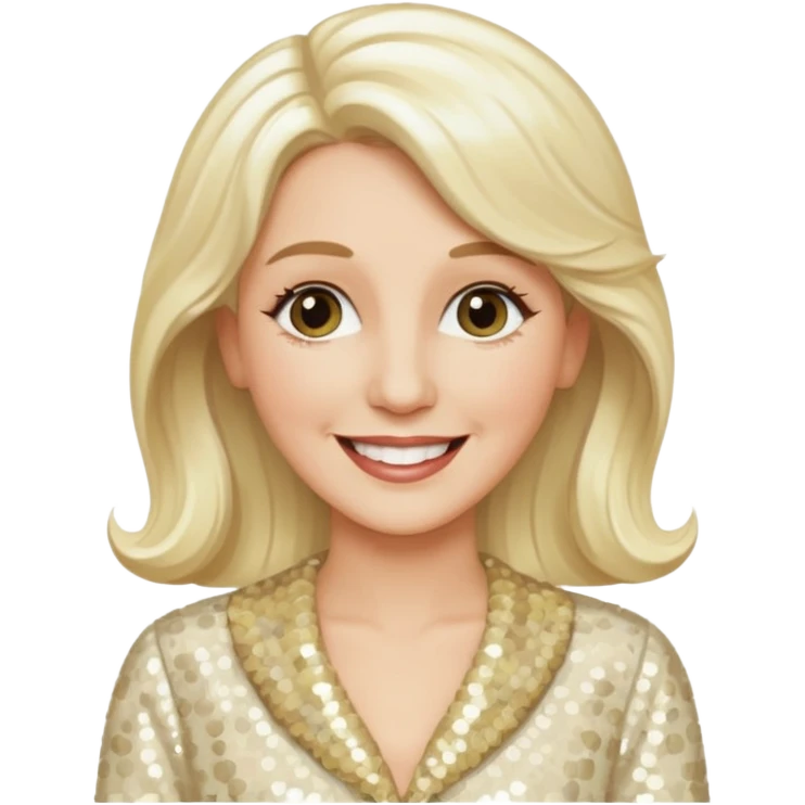 Patty Andrews from The Andrews Sisters with long platinum blonde hair, cream sequin outfit emoji