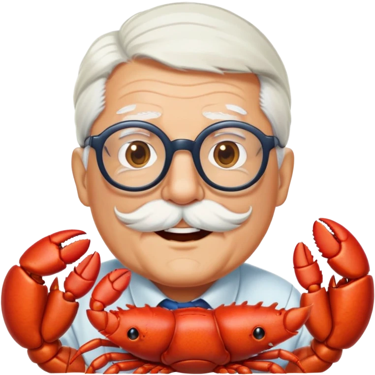 senior lobster with white hair and glasses, elderly lobster character with white eyebrows and whiskers, wearing round glasses emoji