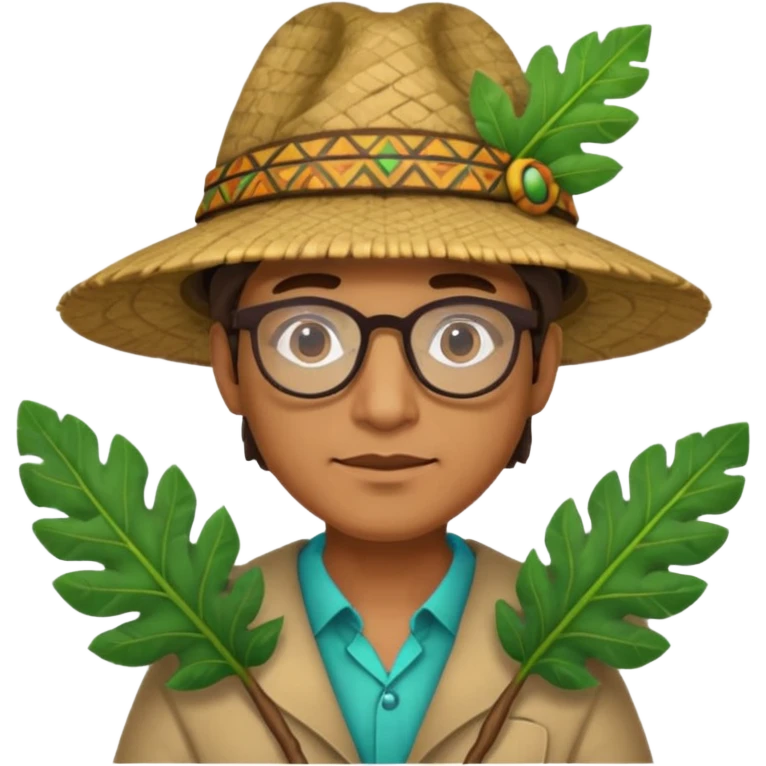 an scientist man wearing a large leaf tribal hat emoji