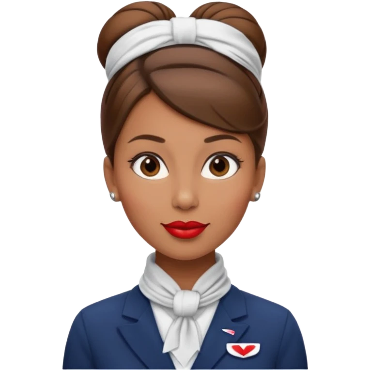  flight attendant, Light Brown skin, brown hair in a bun, neck scarf emoji