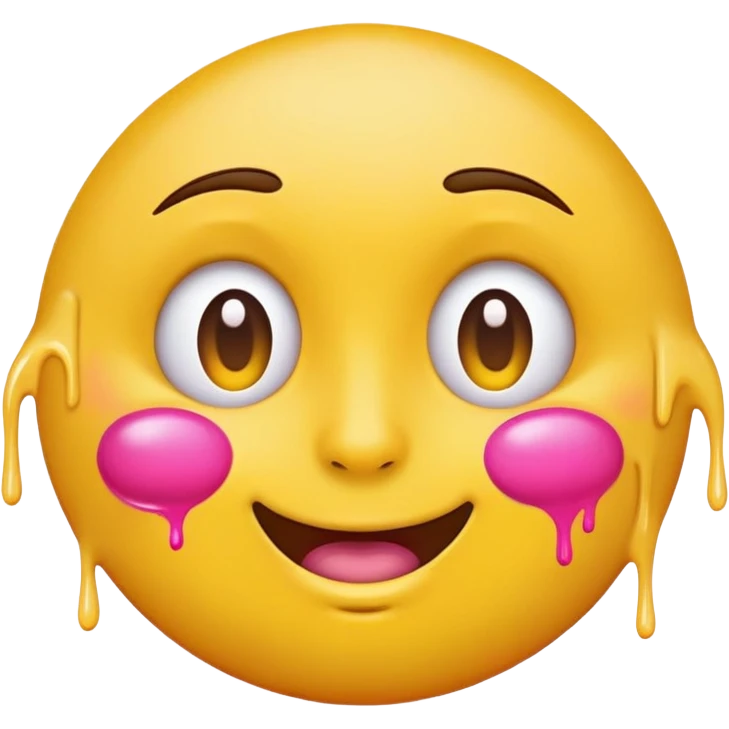 classic yellow round emoji with pink paint effect flowing from under the eyes to the chin emoji