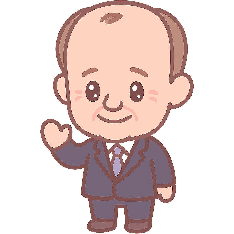 Friedrich Merz, German politician, in a suit, chibi-style sticker, big head small body, Discord sticker style emoji