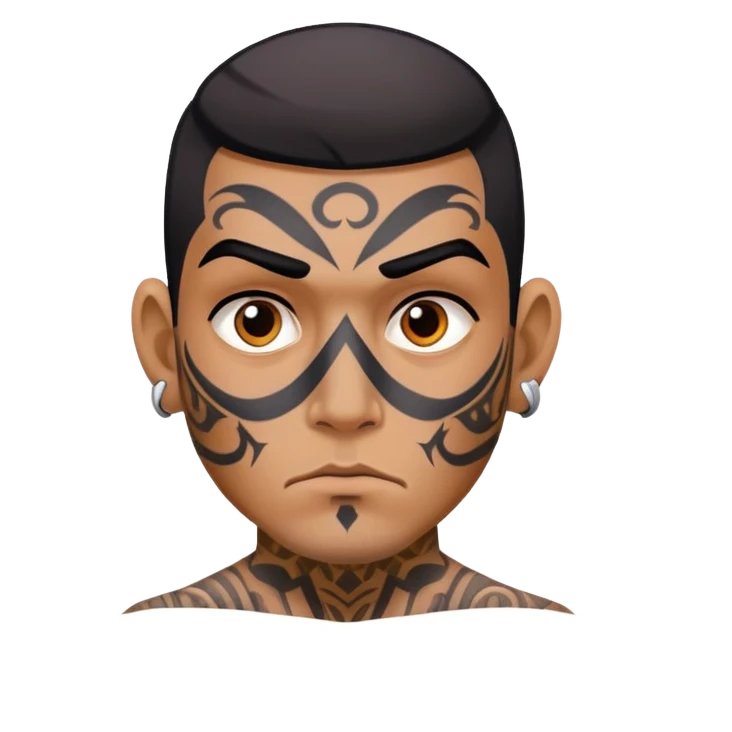 man with bold face tattoos, serious expression emoji