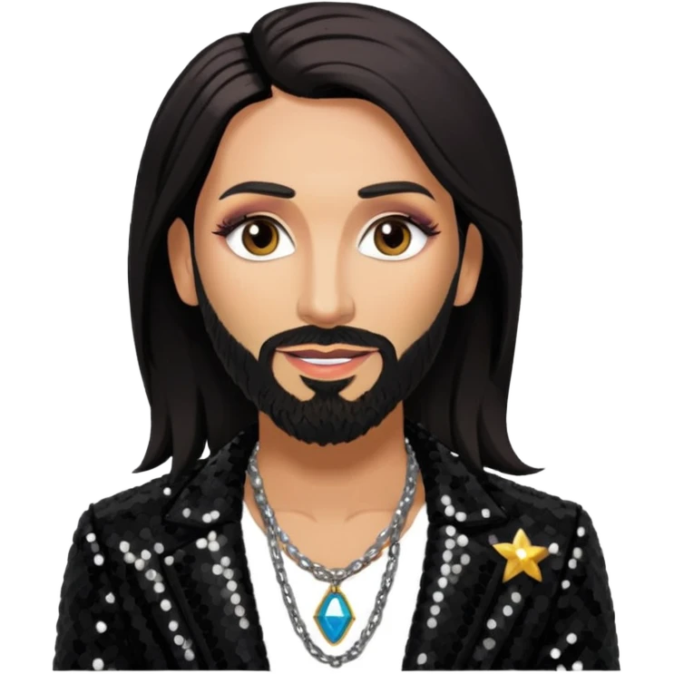 Conchita Wurst with black sequin jacket, shirtless with necklace  emoji