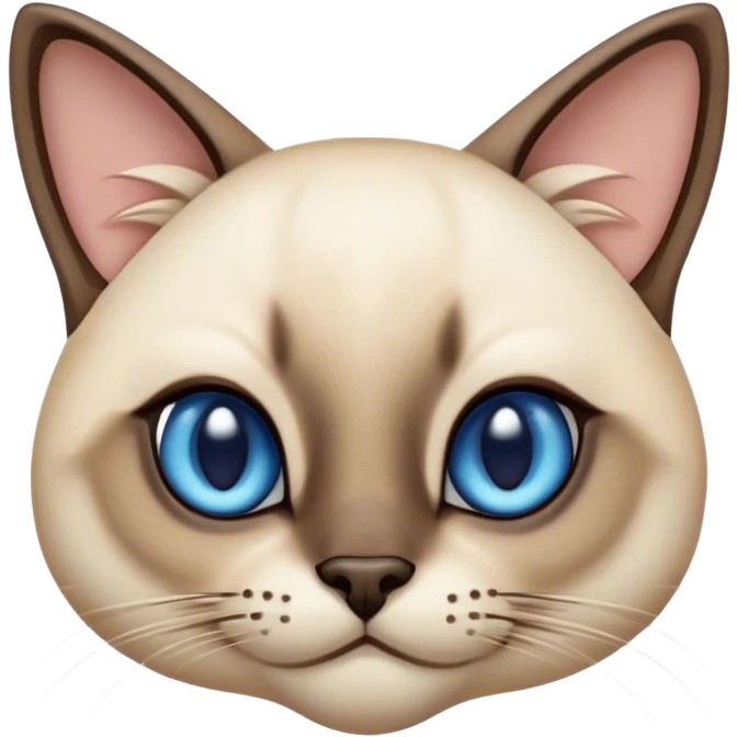Cinematic Cute Siamese Cat Portrait Emoji, Head tilted playfully and inquisitively, sleek cream-colored fur with rich, contrasting dark points on the ears, face, paws, and tail, striking sapphire-blue eyes, Simplified yet irresistibly adorable features, highly detailed, glowing with a warm, friendly glow, high shine, affectionate and curious, stylized with a touch of whimsy, bright and endearing, soft glowing outline, capturing the essence of a mischievous yet loving kitten, so playful it feels like it could pounce out of the screen and into your arms! emoji