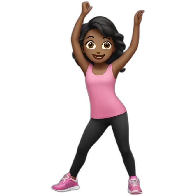 Girl dancing in black leggings and pink top emoji