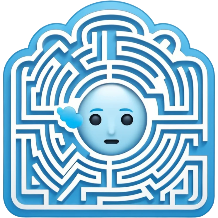 An icon of a face-down card. The card's back features a minimalist labyrinth/maze pattern in light blue on a dark blue background. The maze paths subtly connect to form the shape of a cloud in the center. Simple, geometric, for a small app icon. emoji