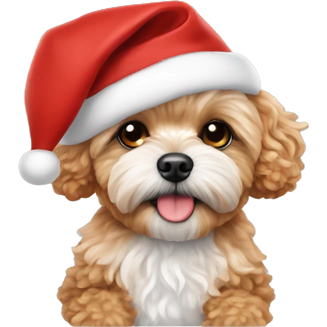 Red Maltipoo in Santa costume  emoji