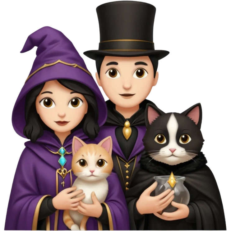 magician couple and their pet cat emoji