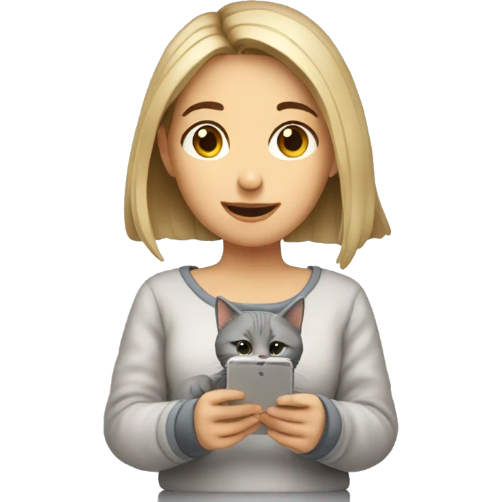 european girl with cat texting sms emoji