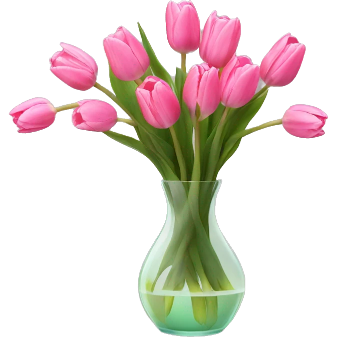 Pink tulips in glass vase  emoji