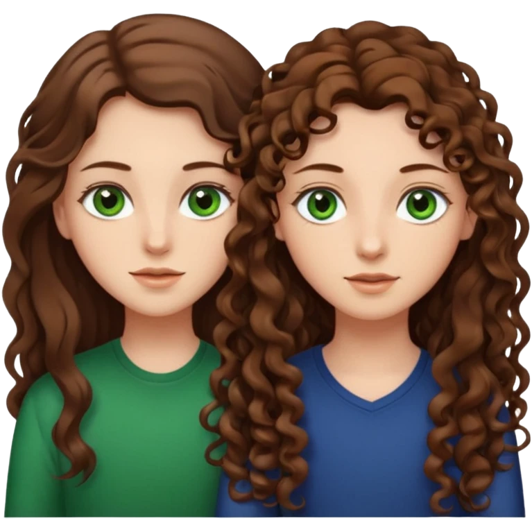 Two besties: 1: long straight brown hair, green eyes 2: long curly brown hair, brown eyes give them a judgy look emoji