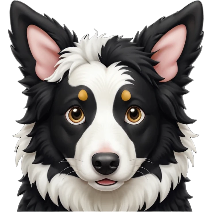 A black and white border collie with cow's horns. emoji