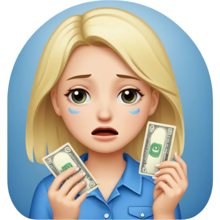 pretty girl holding 1 dollar and crying  emoji