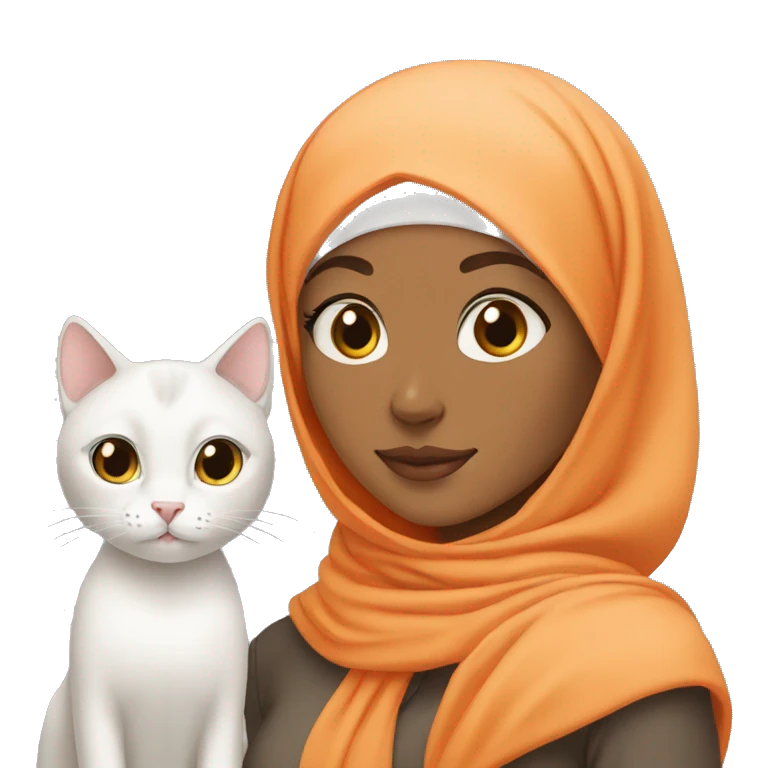 Hijabi girl with two cats, one orange cat and one white cat emoji