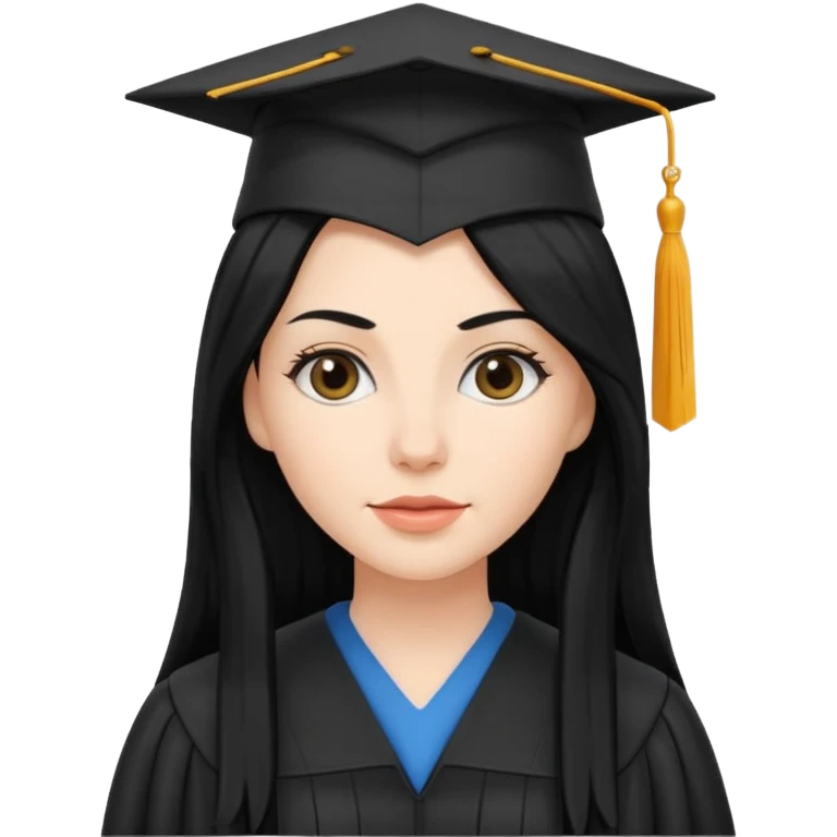 white woman graduate with long black hair emoji