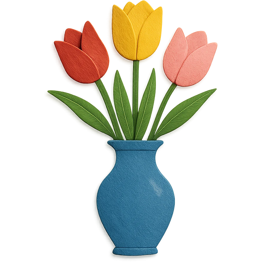 vase of tulips, layered paper details, multiple tulip colors, elegant arrangement emoji